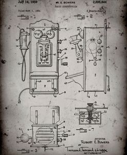 PP65-Faded Grey Wall Phone Patent Poster