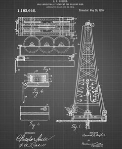 PP66-Black Grid Howard Hughes Oil Drilling Rig Patent Poster