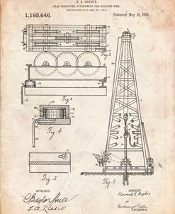 PP66-Vintage Parchment Howard Hughes Oil Drilling Rig Patent Poster