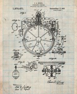PP67-Antique Grid Parchment Gyrocompass Patent Poster