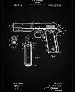 PP76-Vintage Black Colt 1911 Semi-Automatic Pistol Patent Poster