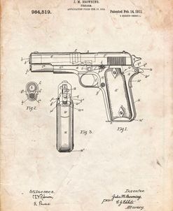 PP76-Vintage Parchment Colt 1911 Semi-Automatic Pistol Patent Poster