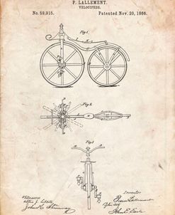 PP77-Vintage Parchment First Bicycle 1866 Patent Poster