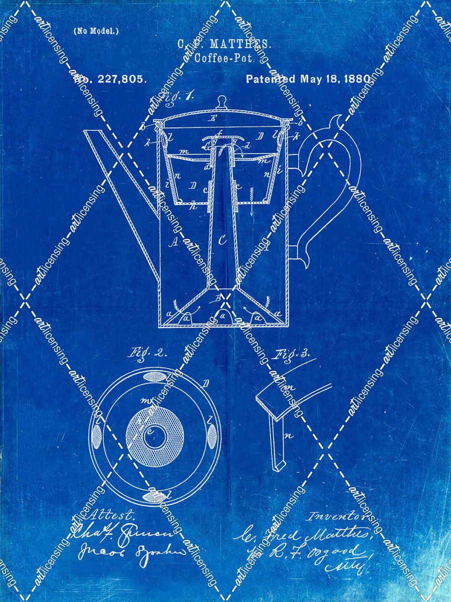 PP78-Faded Blueprint Coffee Percolator 1880 Patent Art
