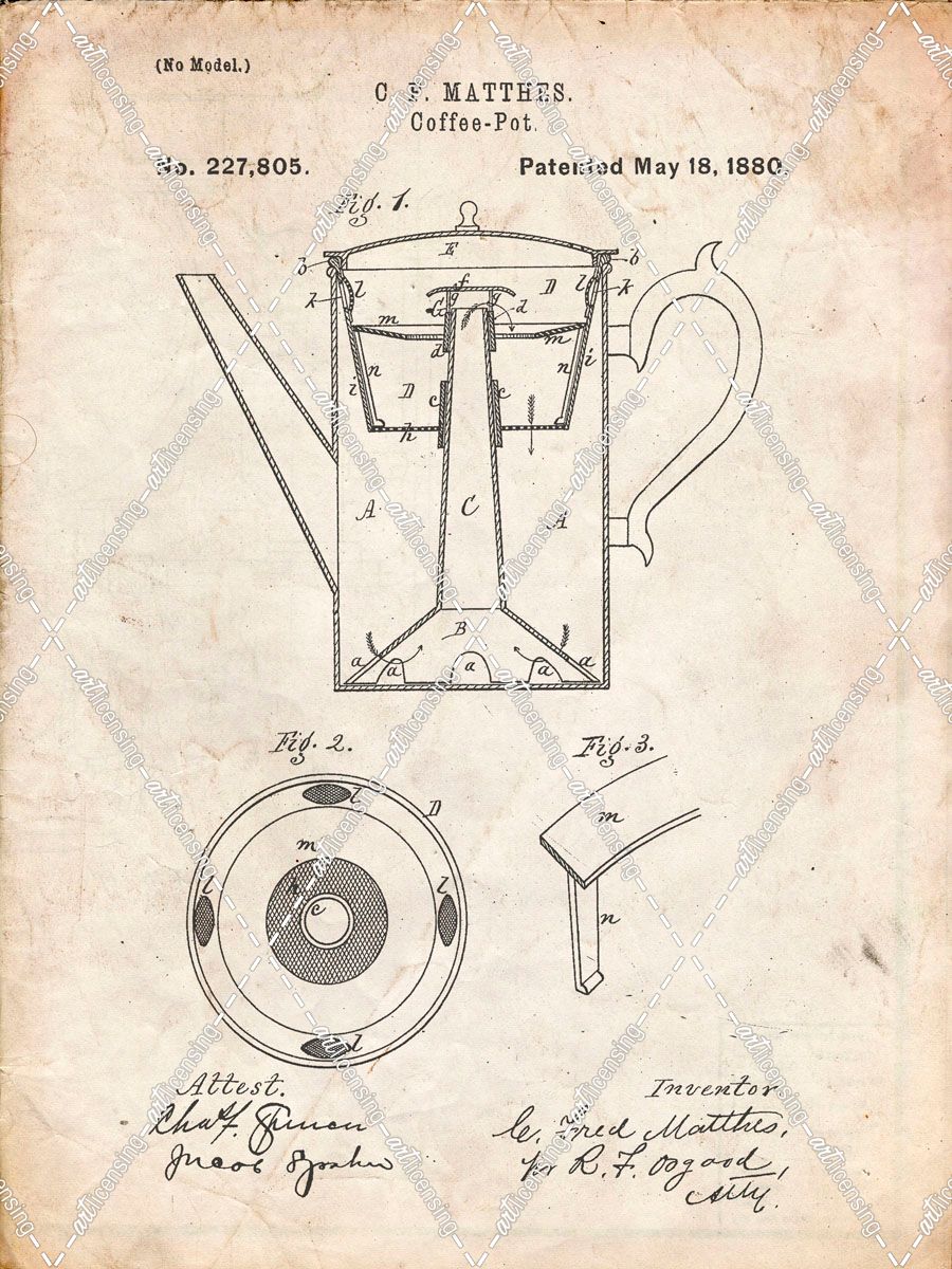 PP78-Vintage Parchment Coffee Percolator 1880 Patent Art