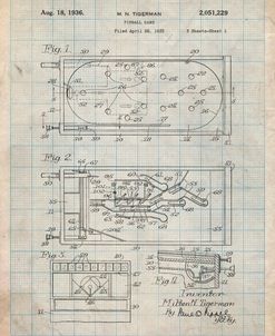 PP79-Antique Grid Parchment Pin Ball Machine Patent Poster