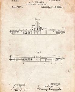 PP91-Vintage Parchment Holland Submarine Patent Poster