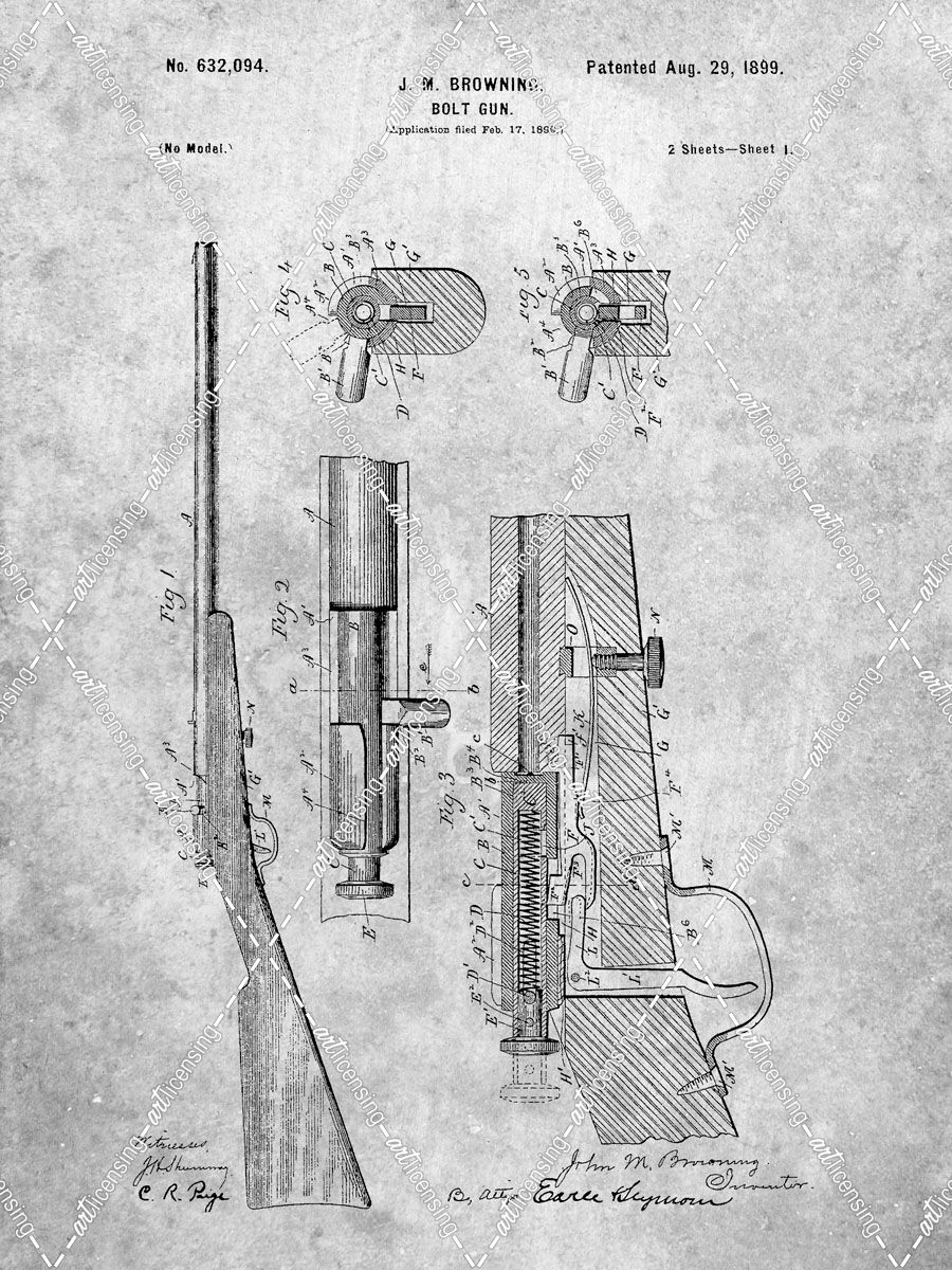 PP93-Slate Browning Bolt Action Gun Patent Poster