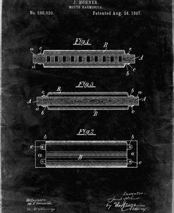 PP94-Black Grunge Hohner Harmonica Patent Poster