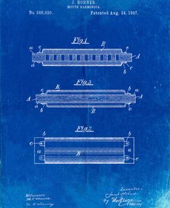 PP94-Faded Blueprint Hohner Harmonica Patent Poster