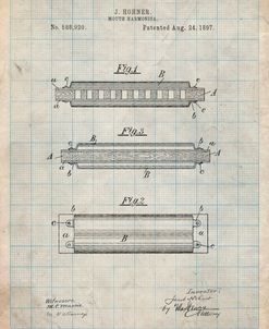 PP94-Antique Grid Parchment Hohner Harmonica Patent Poster