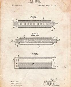 PP94-Vintage Parchment Hohner Harmonica Patent Poster