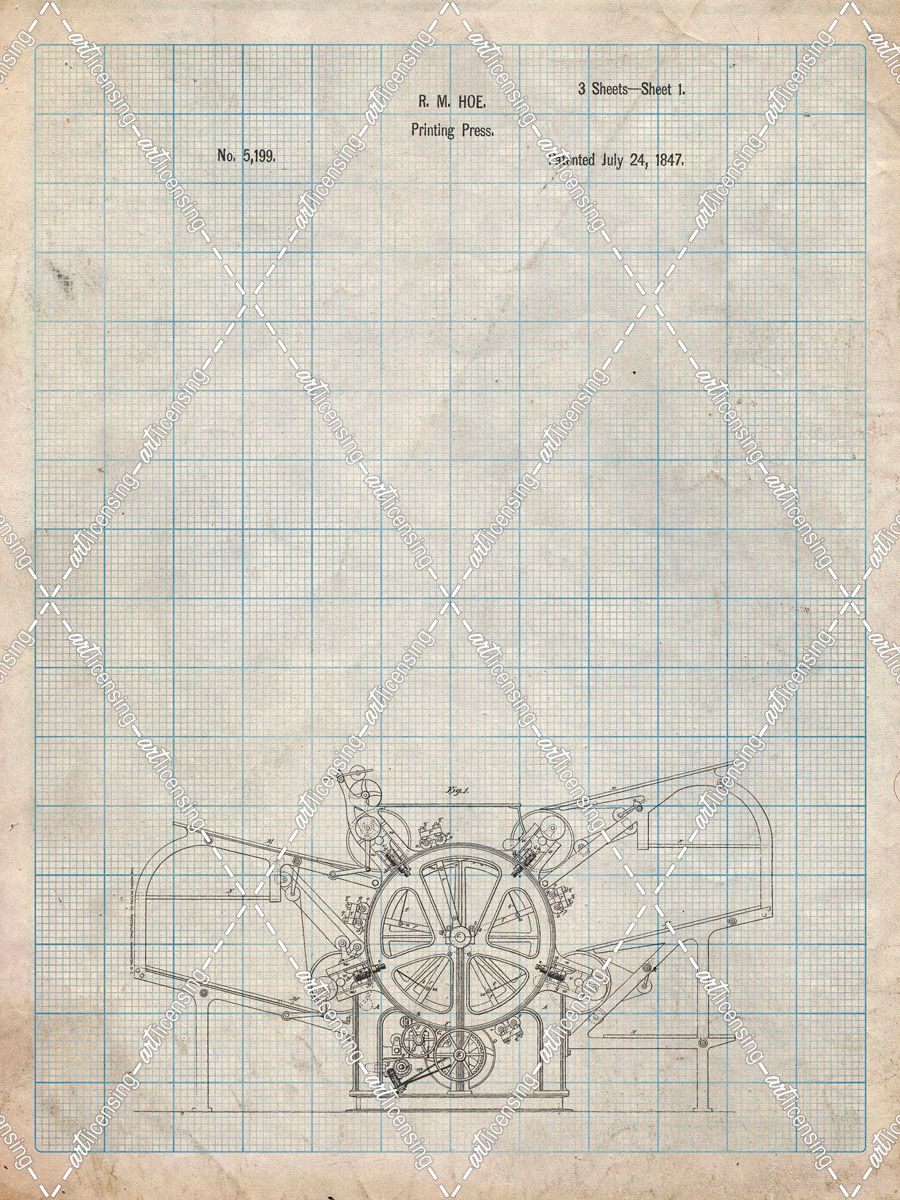 PP213-Antique Grid Parchment Printing Press Patent Poster