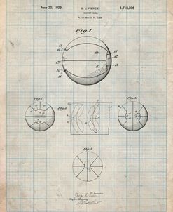 PP222-Antique Grid Parchment Basketball 1929 Game Ball Patent Poster