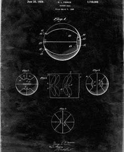 PP222-Black Grunge Basketball 1929 Game Ball Patent Poster