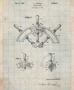 PP228-Antique Grid Parchment Ship Steering Wheel Patent Poster