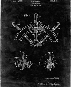 PP228-Black Grunge Ship Steering Wheel Patent Poster