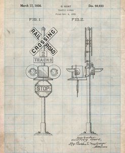 PP231-Antique Grid Parchment Railroad Crossing Signal Patent Poster
