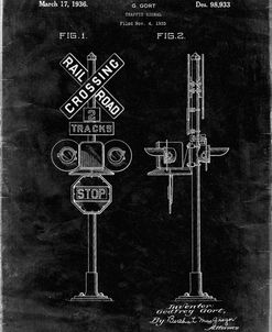 PP231-Black Grunge Railroad Crossing Signal Patent Poster
