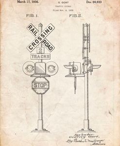 PP231-Vintage Parchment Railroad Crossing Signal Patent Poster