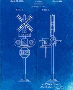 PP231-Faded Blueprint Railroad Crossing Signal Patent Poster