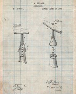 PP235-Antique Grid Parchment Corkscrew 1883 Patent Poster