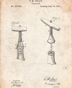 PP235-Vintage Parchment Corkscrew 1883 Patent Poster