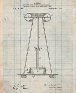 PP241-Antique Grid Parchment Tesla Energy Transmitter Patent Poster