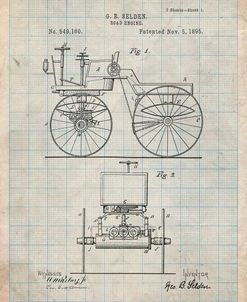 PP243-Antique Grid Parchment Motor Buggy 1895 Patent Print