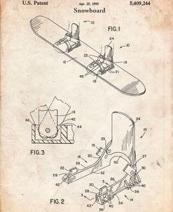 PP246-Vintage Parchment Burton Baseless Binding 1995 Snowboard Patent Poster