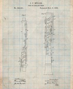 PP247-Antique Grid Parchment Oboe Patent Poster