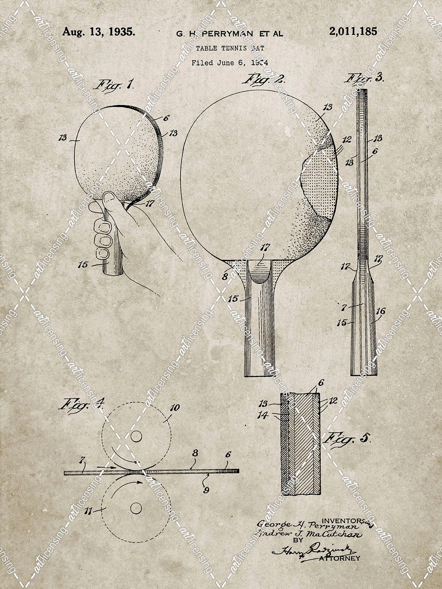 PP250-Sandstone Ping Pong Paddle Patent Poster