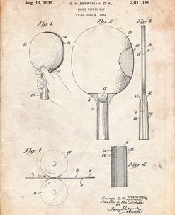 PP250-Vintage Parchment Ping Pong Paddle Patent Poster