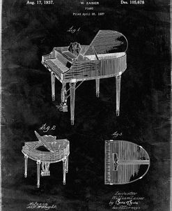 PP252-Black Grunge Wurlitzer Butterfly Model 235 Piano Patent Poster