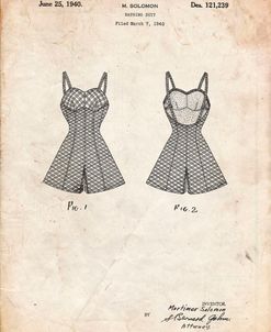 PP254-Vintage Parchment Bathing Suit Patent Poster