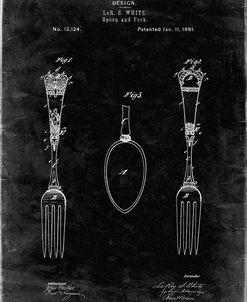 PP258-Black Grunge Antique Spoon and Fork Patent Poster