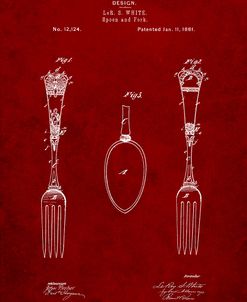 PP258-Burgundy Antique Spoon and Fork Patent Poster