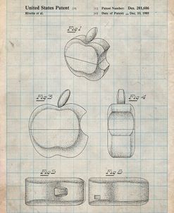 PP260-Antique Grid Parchment Apple Logo Flip Phone Patent Poster
