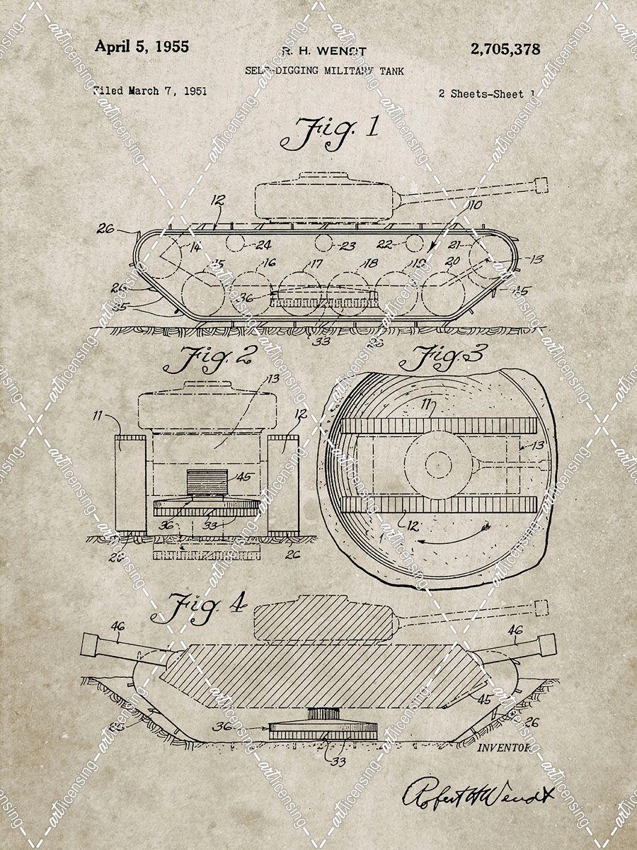 PP262-Sandstone Military Self Digging Tank Patent Poster