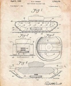 PP262-Vintage Parchment Military Self Digging Tank Patent Poster