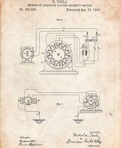PP264-Vintage Parchment Tesla Operating Electric Motors Map Poster