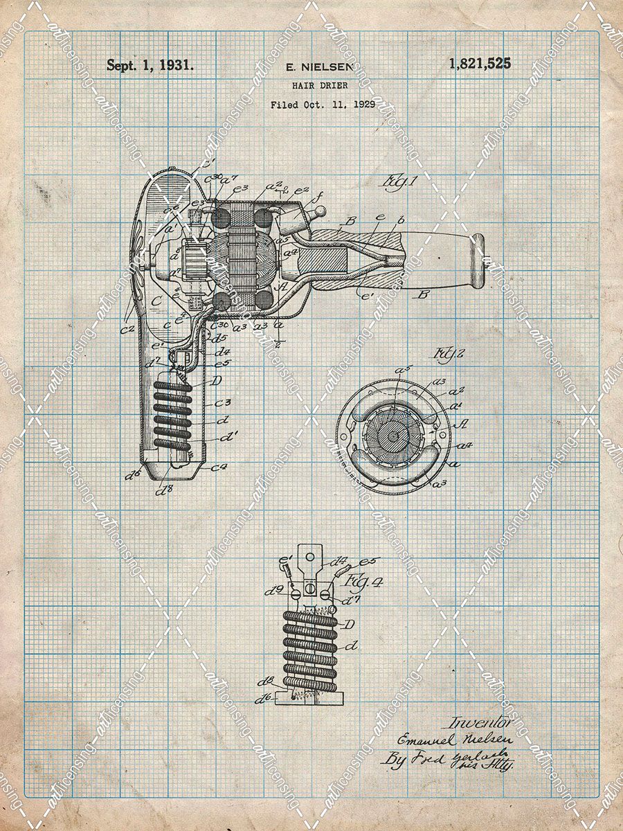 PP265-Antique Grid Parchment Vintage Hair Dryer Patent Poster