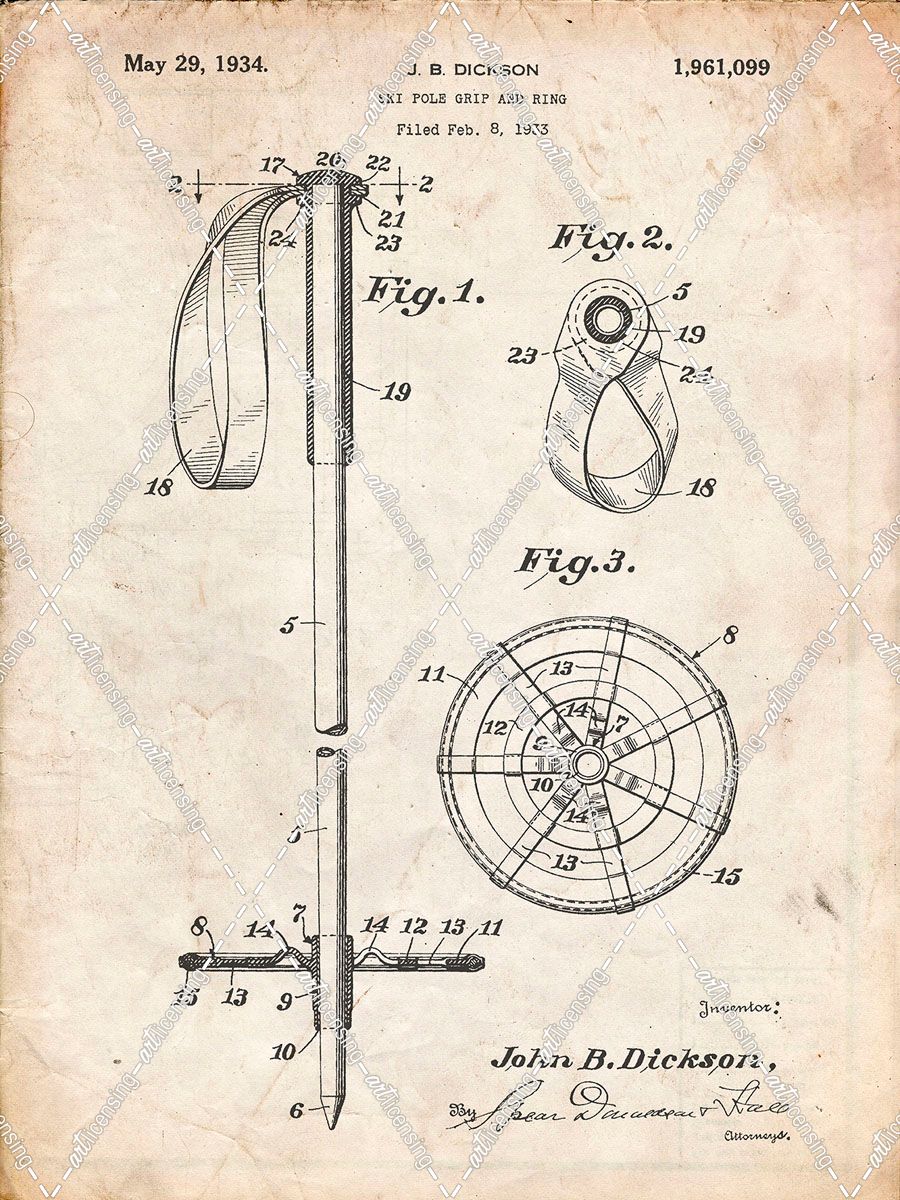 PP270-Vintage Parchment Vintage Ski Pole Patent Poster