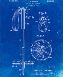 PP270-Faded Blueprint Vintage Ski Pole Patent Poster