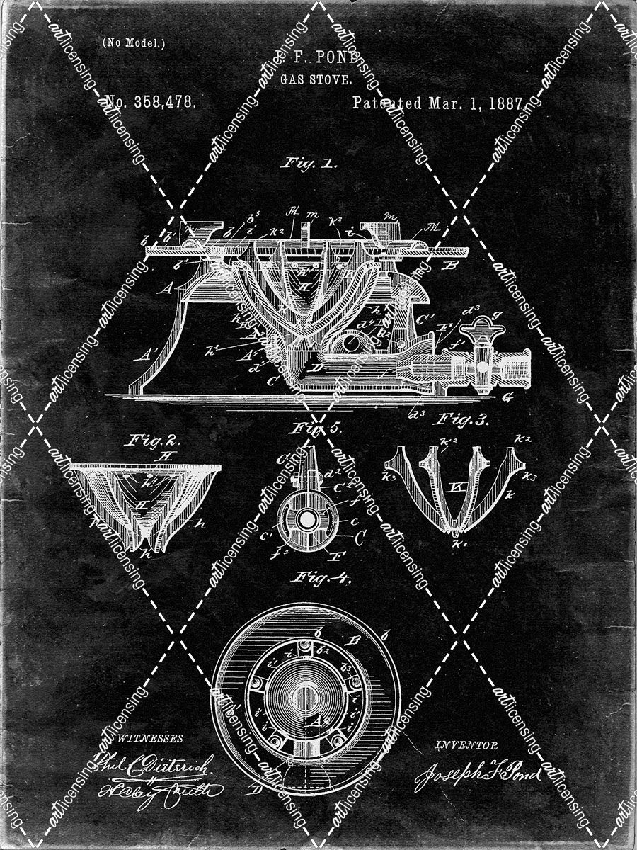 PP274-Black Grunge Gas Stove Range 1887 Patent Poster