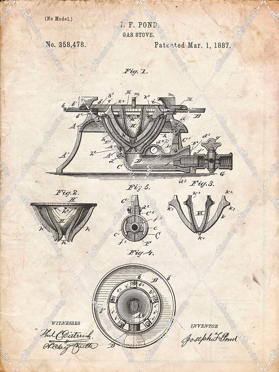 PP274-Vintage Parchment Gas Stove Range 1887 Patent Poster