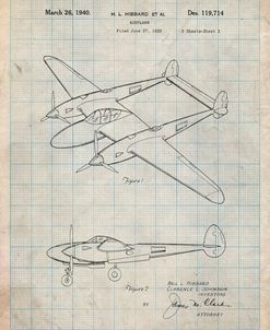PP277-Antique Grid Parchment Lockheed P-38 Lightning Patent Poster