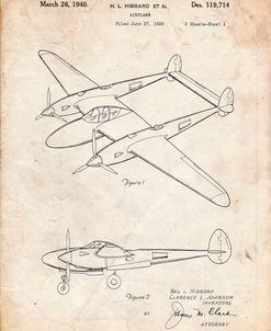 PP277-Vintage Parchment Lockheed P-38 Lightning Patent Poster