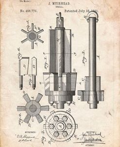 PP280-Vintage Parchment Mining Drill Tool 1891 Patent Poster