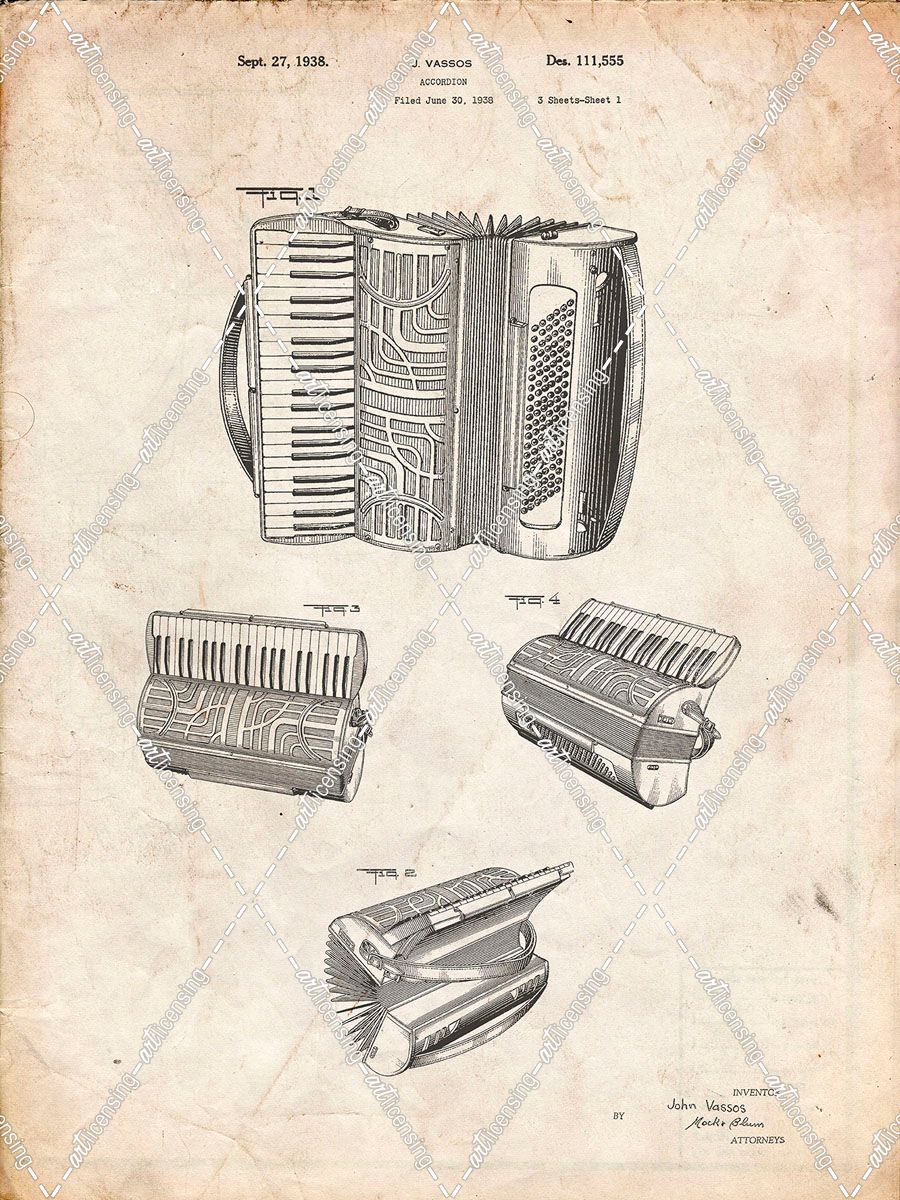 PP283-Vintage Parchment Accordion Patent Poster